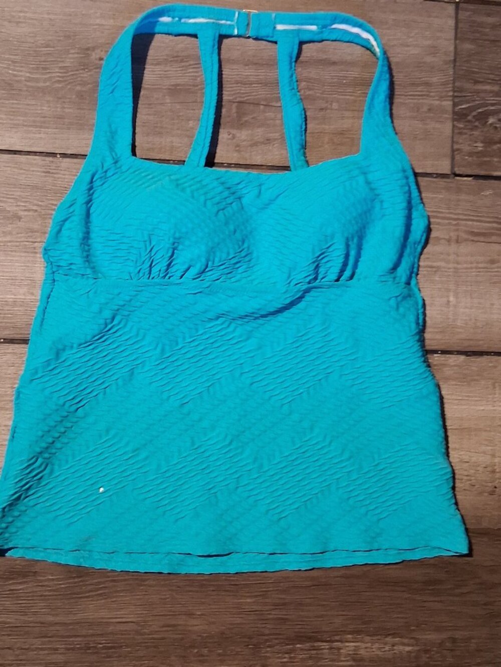 Lands' End Solid Textured Aqua Tankini Swim Top Size 10 NEW